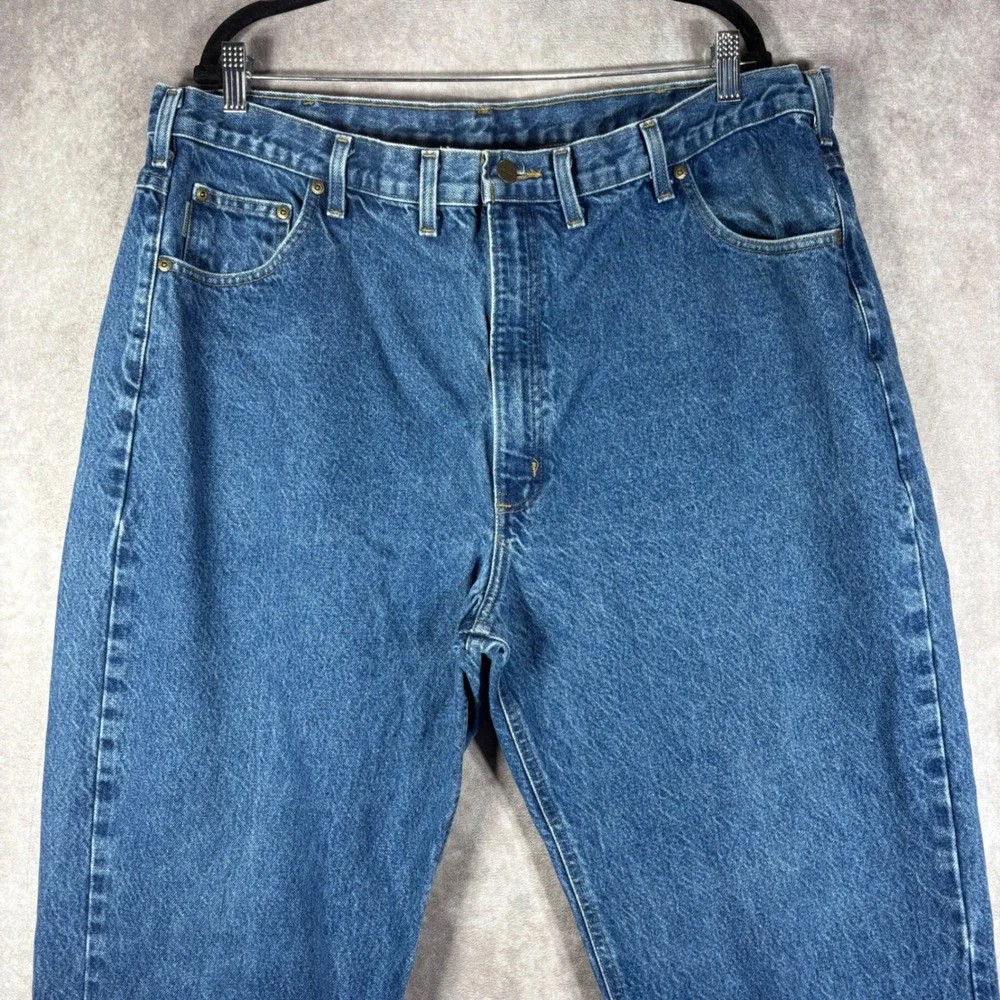 VTG Carhartt Jeans Men 44x32 Blue B17 DST Relaxed Fit Tapered Leg Denim Workwear